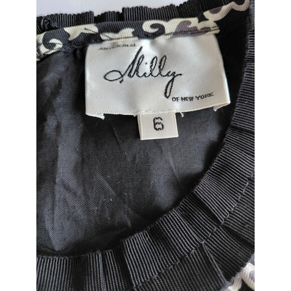 Milly Of New York Black/Multicolor Silk  Print Lined Dress W/Ribbon Detail Sz 6 - Picture 6 of 11